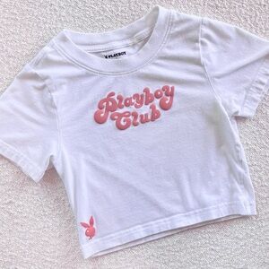 PLAYBOY White & Pink Women’s Baby Tee with bunny logo XS